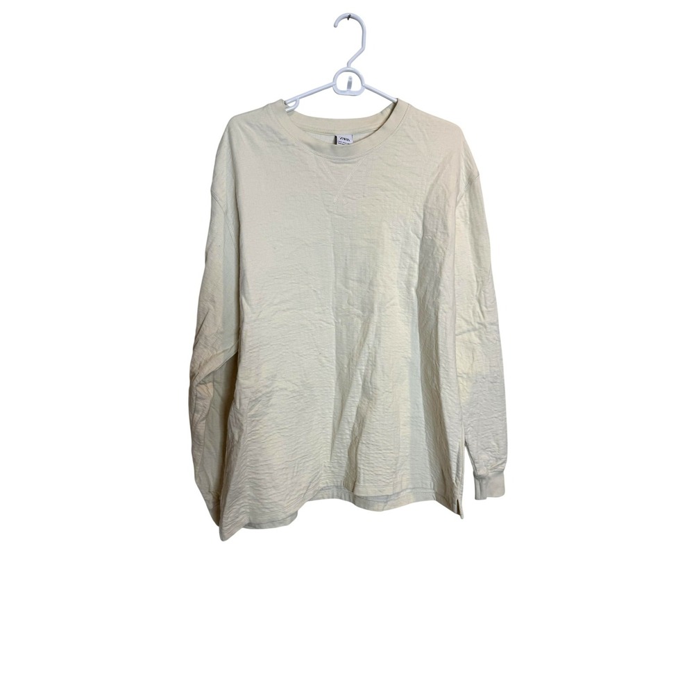 Zara Sweatshirt Mens XL‎ White Long Sleeve Textured Jersey Crewneck Pullover